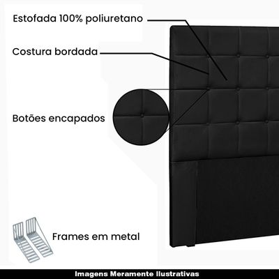 Cabeceira Decorativa Queen Size 1,60M Tropea PU Preto - Gran Belo