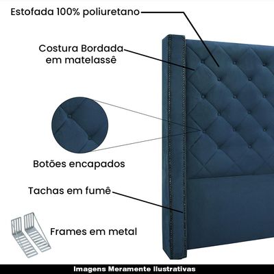 Cabeceira Decorativa Queen Size 1,84M Loewe Veludo Azul Marinho - Gran Belo