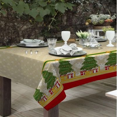 Toalha Mesa Retangular Gourmet 140x290cm Natal Árvore Raner
