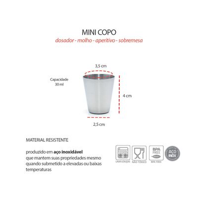 Copo Mini Aço Inox 30ml Cafe Molho Sobremesa Aperitivo 50un