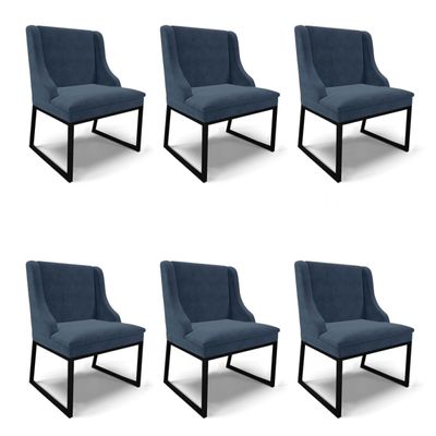 Cadeira Sala de Jantar Industrial Preto Kit 6 Liz Suede Azul Mho D03 - D'Rossi