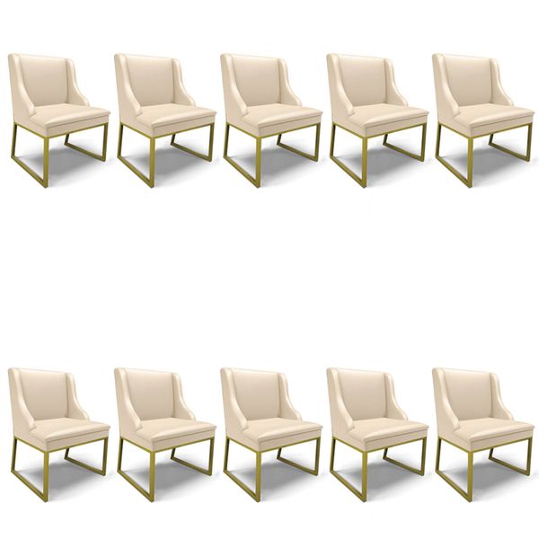 Cadeira Sala de Jantar Industrial Dourado kit 10 Liz Sintético D03 - D'Rossi Bege
