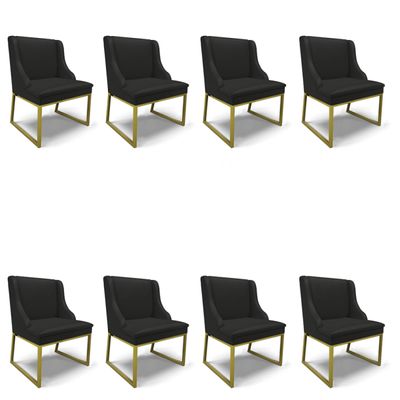 Cadeira Sala de Jantar Industrial Dourado kit 8 Liz Sintético D03 - D'Rossi Preto