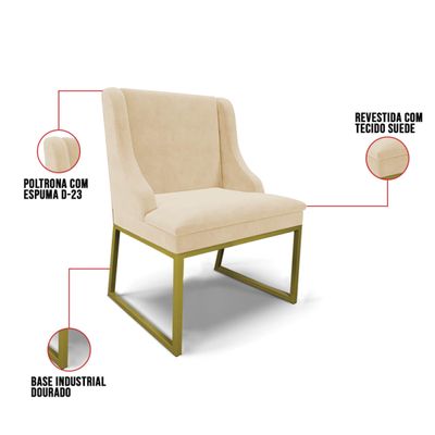 Cadeira Sala de Jantar Industrial Dourado Kit 8 Liz Suede D03 - D'Rossi Grafite