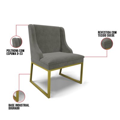 Cadeira Sala de Jantar Industrial Dourado Kit 8 Liz Suede D03 - D'Rossi Grafite