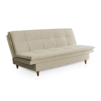 Sofá-Cama Casal 3 Lugares Mirage Veludo Bege