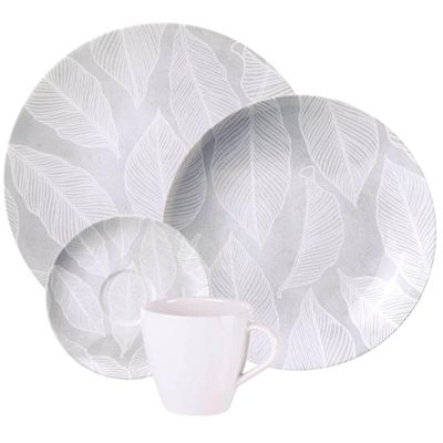 Aparelho de Jantar 24 Peças em Porcelana Decorada Tramontina Arbo Pratos Xícaras Pires 6 Pessoas