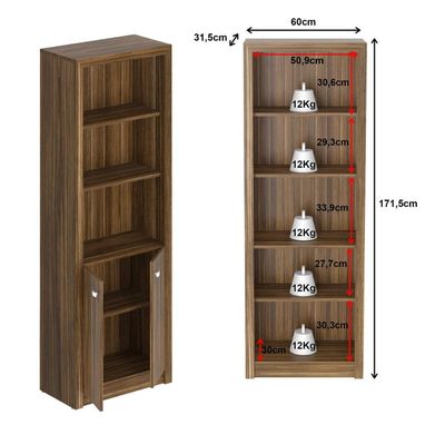 Kit 3 Armários Multiuso de Escritório com 6 Portas Nogal