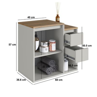 Balcão Gabinete de Banheiro Suspenso 60 Bahamas com 1 Porta e 2 Gavetas Arenas