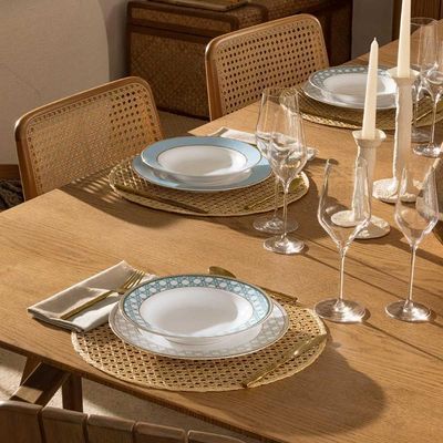 Jogo de Jantar Chá 30 Peças Porcelana Oxford Flamingo Classic Azul: Ouro