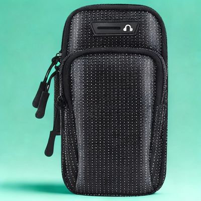Bolsa de Braço Preta Esportiva Entrada para Fone de Ouvido