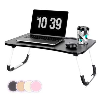 Mesa Portátil Multiuso 40x60 MDF Dobrável Para Cama Sofá Suporte de Notebook Tablet Celular e Copo Marrom