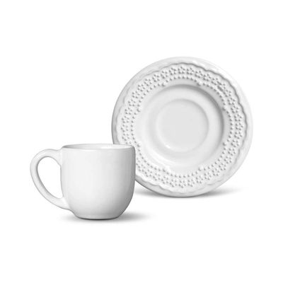 Conjunto de Xícara para Café Madeleine em Faiança Feldspática 6 Peças Porto Brasil Branco