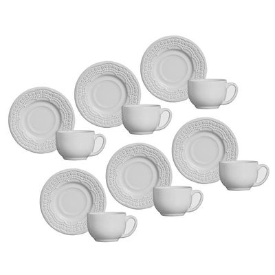 Conjunto de Xícaras para Chá Madeleine em Faiança Feldspática Porto Brasil Branco