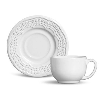 Conjunto de Xícaras para Chá Madeleine em Faiança Feldspática Porto Brasil Branco