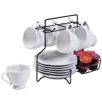 Suporte para Xícaras Pires e Cápsulas Café Preto com 6 Ganchos 25x19x29,5cm Utimil Preto