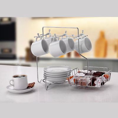 Suporte para Xícaras Pires e Cápsulas Café Preto com 6 Ganchos 25x19x29,5cm Utimil Preto