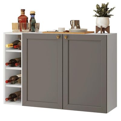 Buffet Aparador Com Adega 100cm 2 Portas Vik Madesa 16 Branco-cinza
