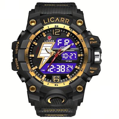 Relógio Esportivo Masculino Com Cronógrafo Analógico Digital Duplo Display 50m À Prova Da Água Preto Dourado