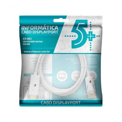 Cabo Displayport Para Hdmi 2m Com Trava Branco 5+