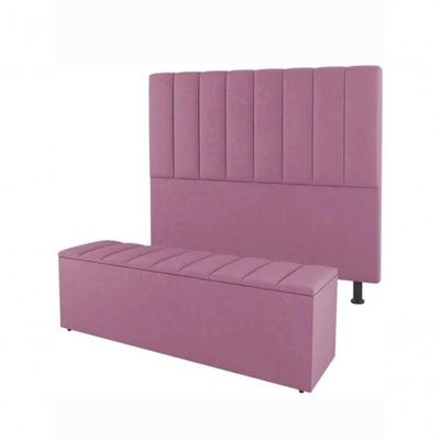 Kit De Quarto Roma Cabeceira De Cama Box E Calçadeira Baú Queen 160 Cm Suede Rosa Do Lar Móveis E Decoração
