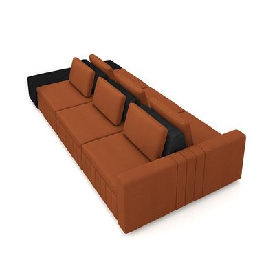 Sofá Ilha com Encosto e Almofadas Móveis Olimpo 365cm Modulado Linho/PU Terracota/Preto G45 - Gran Belo