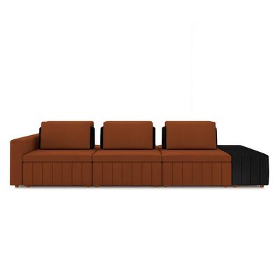 Sofá Ilha com Encosto e Almofadas Móveis Olimpo 365cm Modulado Linho/PU Terracota/Preto G45 - Gran Belo
