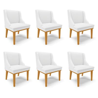 Kit 6 Cadeiras Decorativas Sala de Jantar Base Fixa de Madeira Firenze PU Branco Fosco/Castanho G19 - Gran Belo