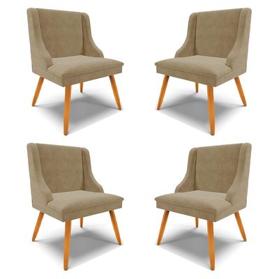 Kit 4 Cadeiras Decorativas Sala de Jantar Pés Palito de Madeira Firenze Suede Nude/Natural G19 - Gran Belo