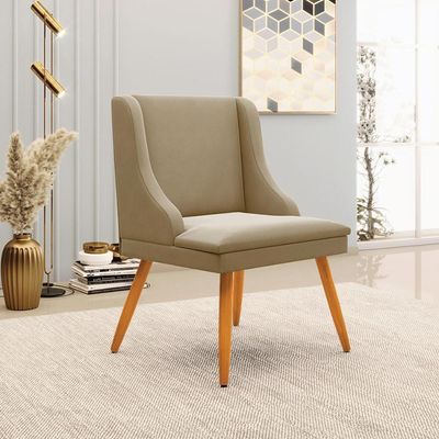 Kit 4 Cadeiras Decorativas Sala de Jantar Pés Palito de Madeira Firenze Suede Nude/Natural G19 - Gran Belo