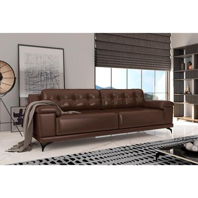 Sofá 240cm Decorativo Sala de Estar Agostino PU Sintético Marrom - Gran Belo