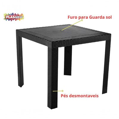 Mesa Quadrada Rattan Montavel Preta Plastico Plasnew