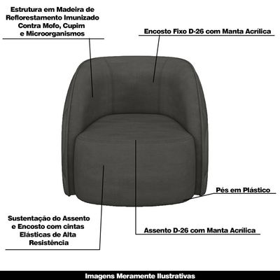 Poltrona Decorativa Clarke Veludo Cinza - Gran Belo