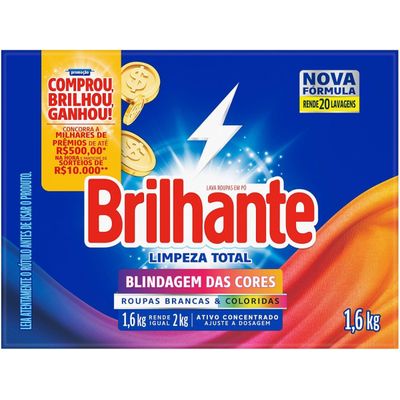 Sabão Em Pó Brilhante Limpeza Total Roupas Brancas e Coloridas 1,6 Kg