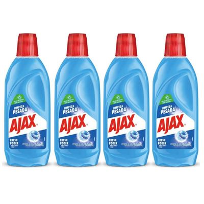 Kit 4 Limpador Ajax Fresh Blue Limpeza Pesada 500Ml