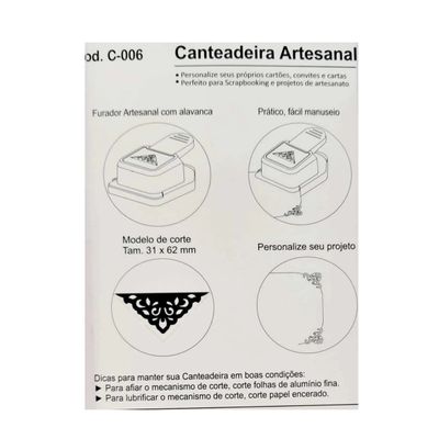 Canteadeira Furador Artesanal Barrado Cartão Convite 31x62mm