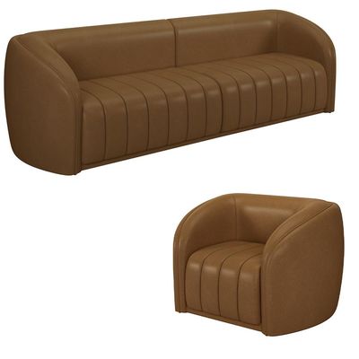 Conjunto Sala de Estar Sofá 332cm 4 Lugares e Poltrona Adam PU Caramelo G45 - Gran Belo