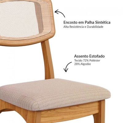 Cadeira em MDF Freijó Assento Estofado Bege Rústico e Encosto com Tela Dalla Costa
