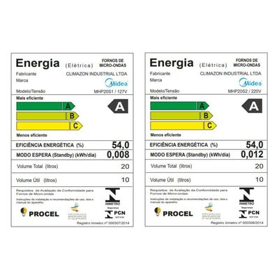 Micro-ondas 20L Prata Porta Espelhada Mastercook Midea MHP20S2 220V