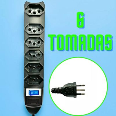 Filtro De Linha Régua Extensão Com 6 Tomadas 2P+T Com Cabo 1.5 Mts Preto