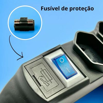 Filtro De Linha Régua Extensão Com 6 Tomadas 2P+T Com Cabo 1.5 Mts Preto
