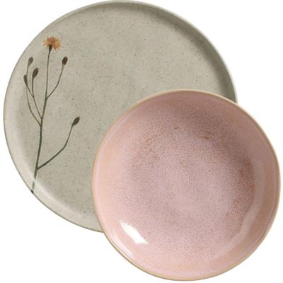 Jogo 12 Pratos Cerâmica Stoneware Porto Brasil Rasos Fundos Campestre Litchi