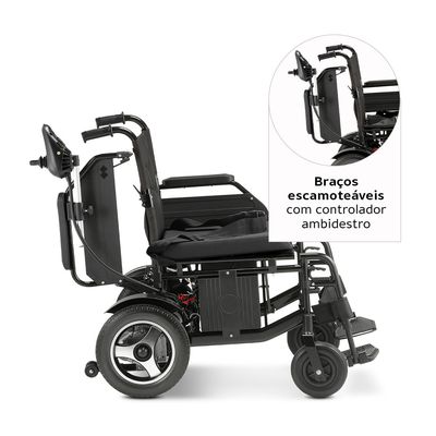Cadeira de Rodas Motorizada Dobrável até 120 kg Assento de 48 cm D800 com Apoio de Cabeça Dellamed Preto