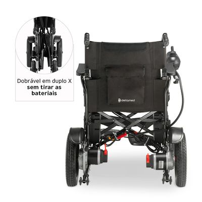 Cadeira de Rodas Motorizada Dobrável até 120 kg Assento de 48 cm D800 com Apoio de Cabeça Dellamed Preto