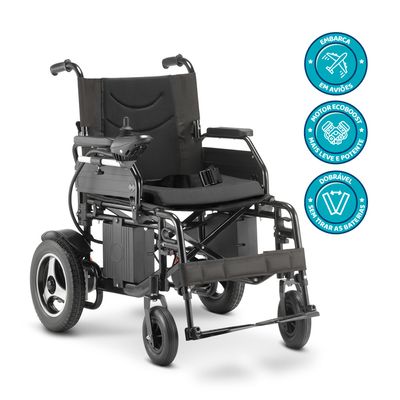 Cadeira de Rodas Motorizada Dobrável até 120 kg Assento de 48 cm D800 com Apoio de Cabeça Dellamed Preto