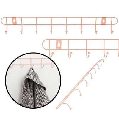 Cabideiro De Parede Rose Gold Suporte Aramado 8 Ganchos Organizador Guarda Roupas Toalhas Multiuso Utensilios Domesticos