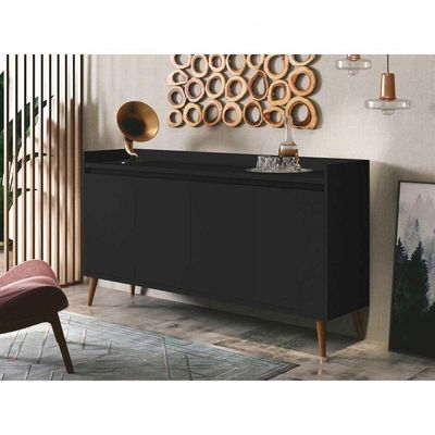 Buffet Aparador Retrô Clássico 4 Portas Preto - Moveisaqui