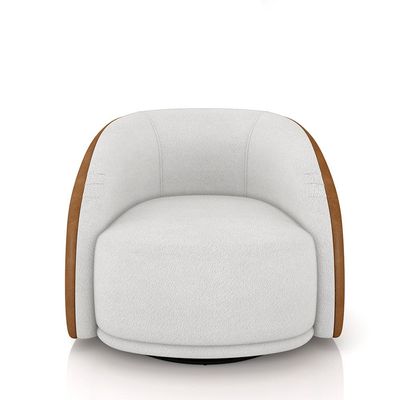 Poltrona Decorativa Jenny Base Giratória em Metal Preto Bouclê Branco/Caramelo G45 - Gran Belo