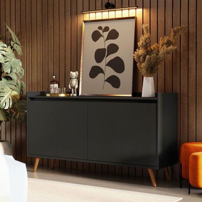 Buffet Aparador Retrô Delux 4 Portas Preto - Moveisaqui