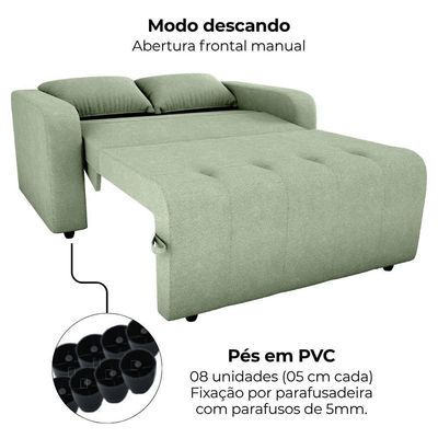 Sofa Cama 2 Lugares 138 Cm Amora Tecido Boucle F494 Milani Store Oliva